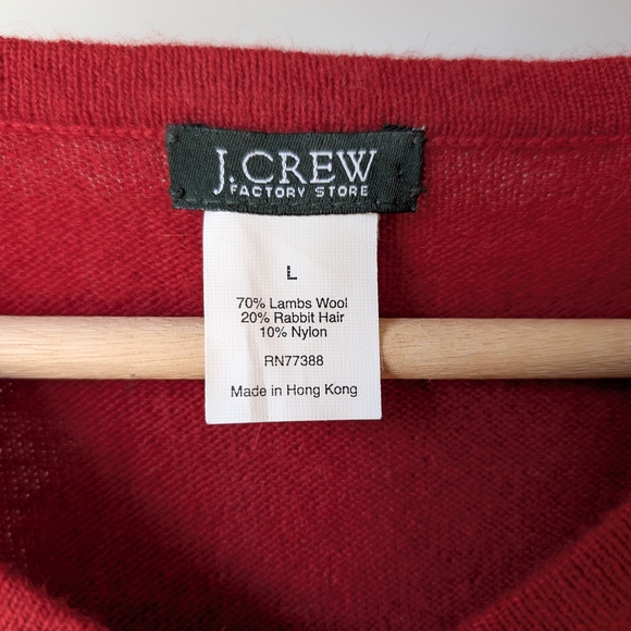 J. Crew Women's Argyle Sweater Lambswool Red White Medium Preppy Valentines - Picture 3 of 5